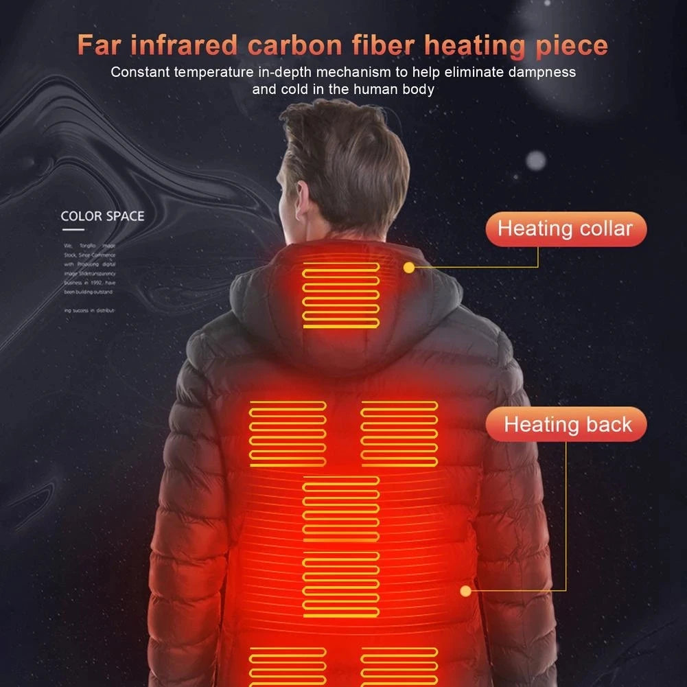 Men's Heated USB Jacket Winter Outdoor Electric Heating Warm Sports Thermal Coat Clothing Heatable Parka