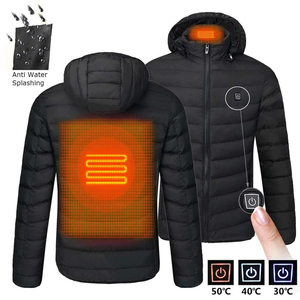 Men's Heated USB Jacket Winter Outdoor Electric Heating Warm Sports Thermal Coat Clothing Heatable Parka
