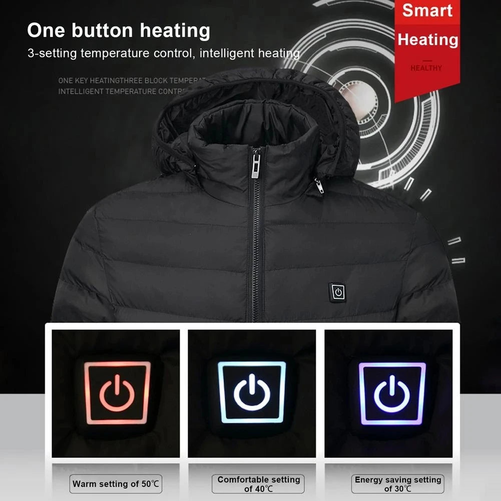 Men's Heated USB Jacket Winter Outdoor Electric Heating Warm Sports Thermal Coat Clothing Heatable Parka