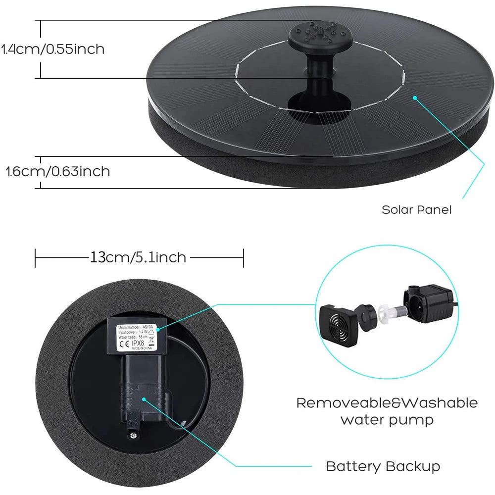 Mini Solar Water Fountain for Pool Pond Waterfall Garden Decoration Outdoor Bird Bath Floating