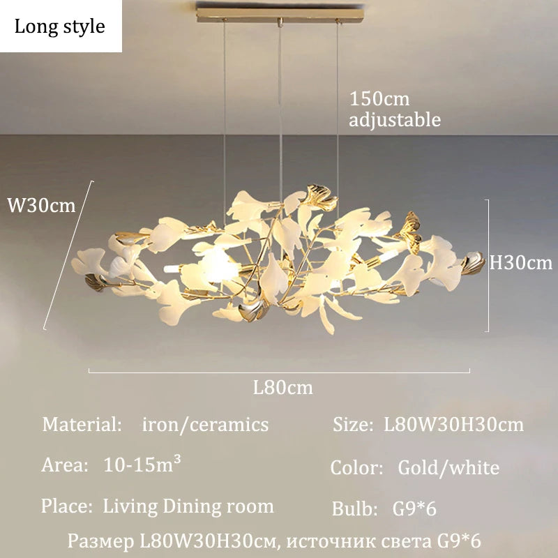 Modern Ceramic Chandelier Ginkgo Biloba Design for Home Villa Living Room Pendant Lamp Hanging Fixture