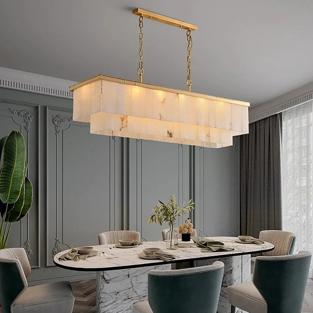 Full Copper Resin Chandelier with Luxury Marble Accents for Living Room Dining Room Bedroom Study