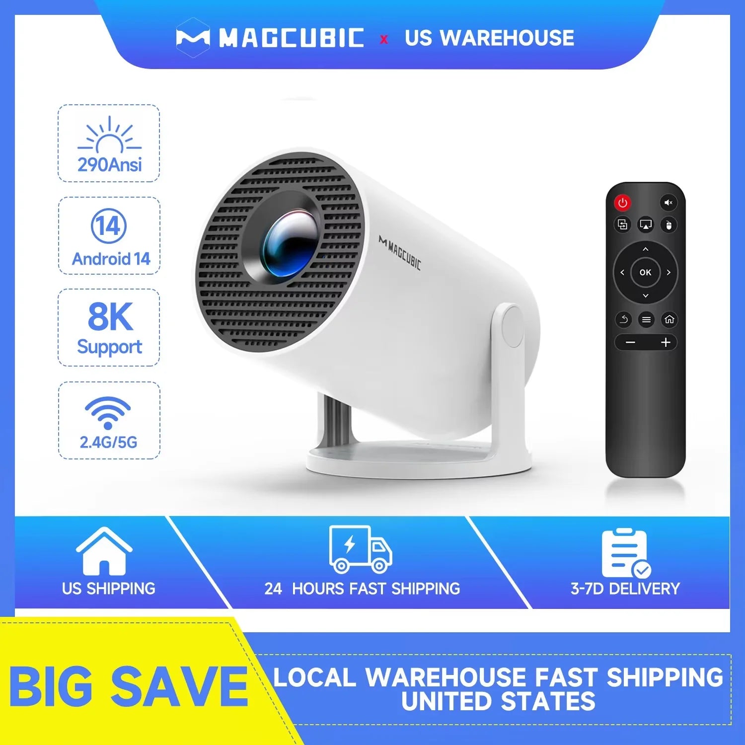 Magcubic Mini Portable HY300 Pro Projector 8K Full HD Native 720P 290 ANSI BT5.4 Android 14 Home Theater & Outdoor