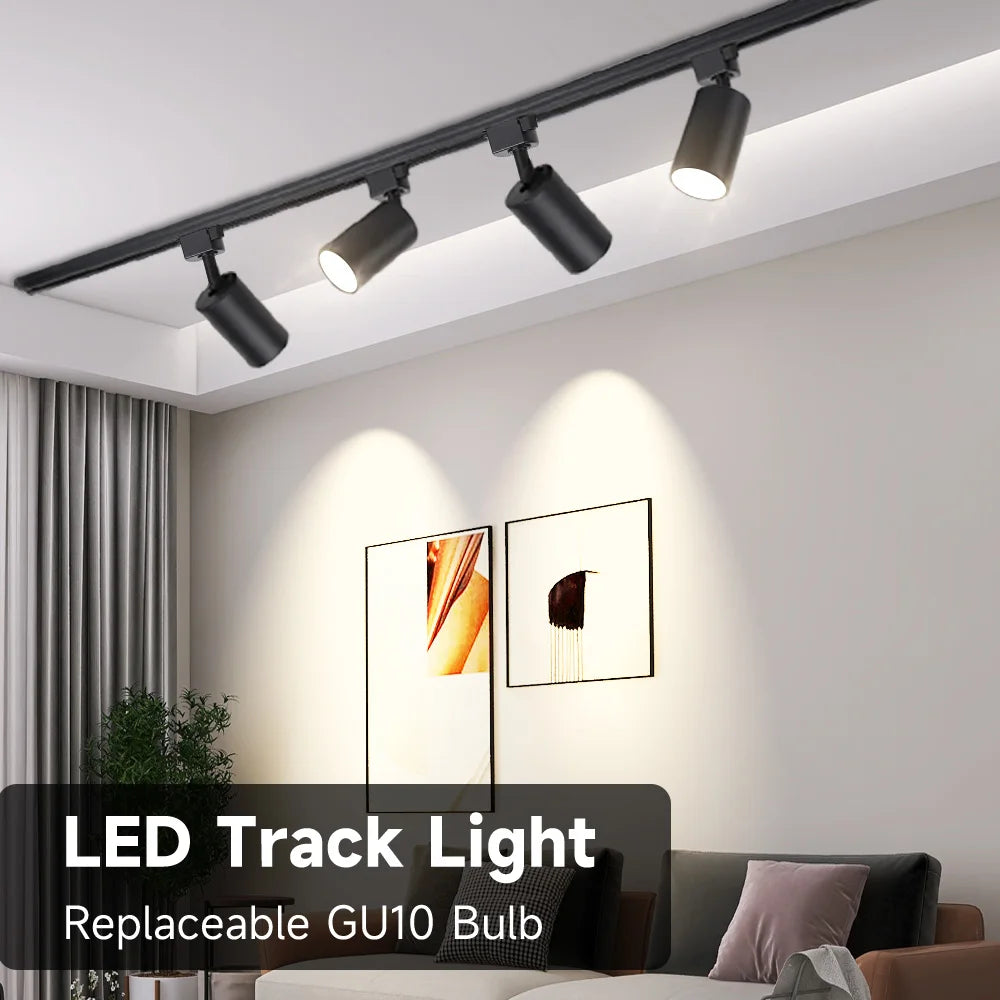 GU10 LED Track Light Full Set, Ceiling Spotlight for Kitchen Living Room & Store Decor