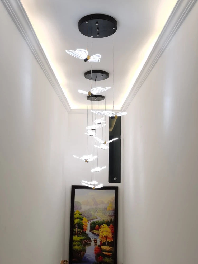 Modern Bird Chandelier Spiral Staircase Long Pendant Light for Living Room Villa Attic Dining Room