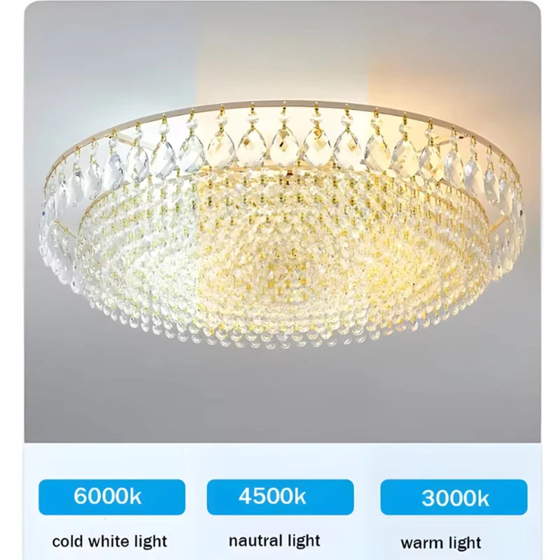 Luxury Crystal LED Ceiling Chandelier for Living Room, Gold Hanging Lamp Modern Home Decor Lustre