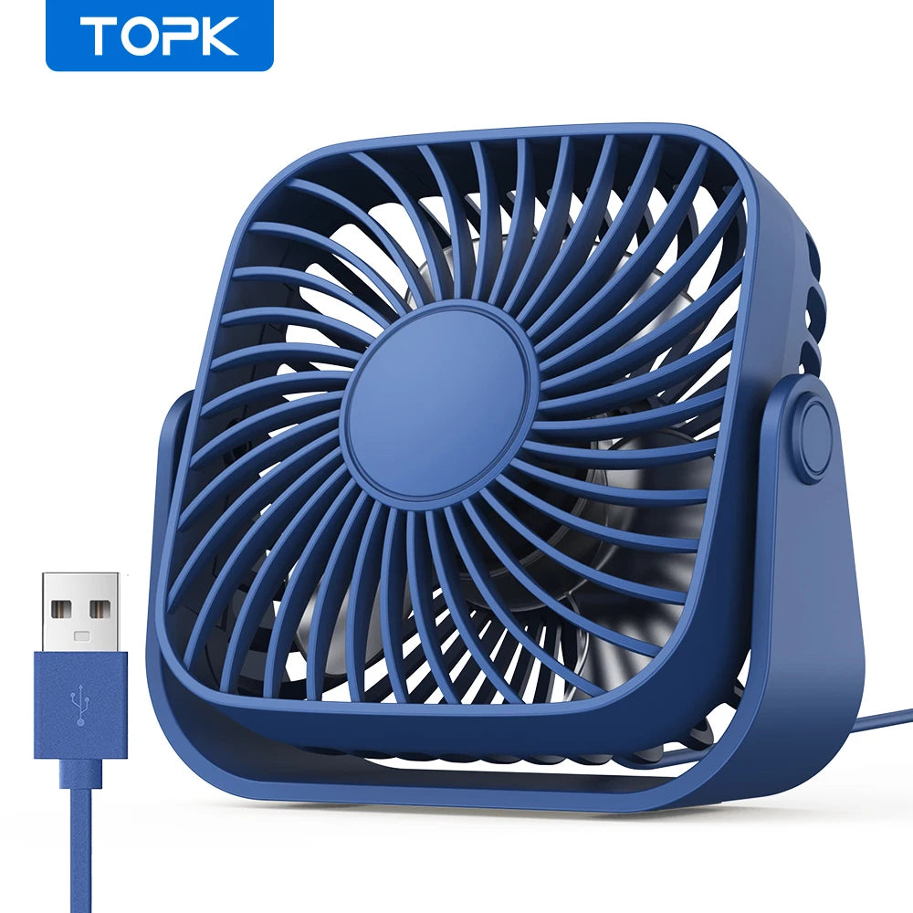 TOPK 4-Inch USB Mini Portable Fan for Camping - 3-Speed Quiet Desk Table Personal Fan with 360° Adjustment for Home