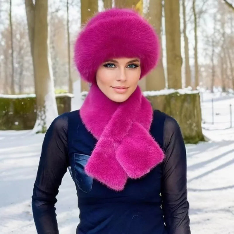 Luxury Faux Fur Hat & Scarf Set Warm Elegant Versatile Winter Wear for Cold Commute High-End Holiday Party