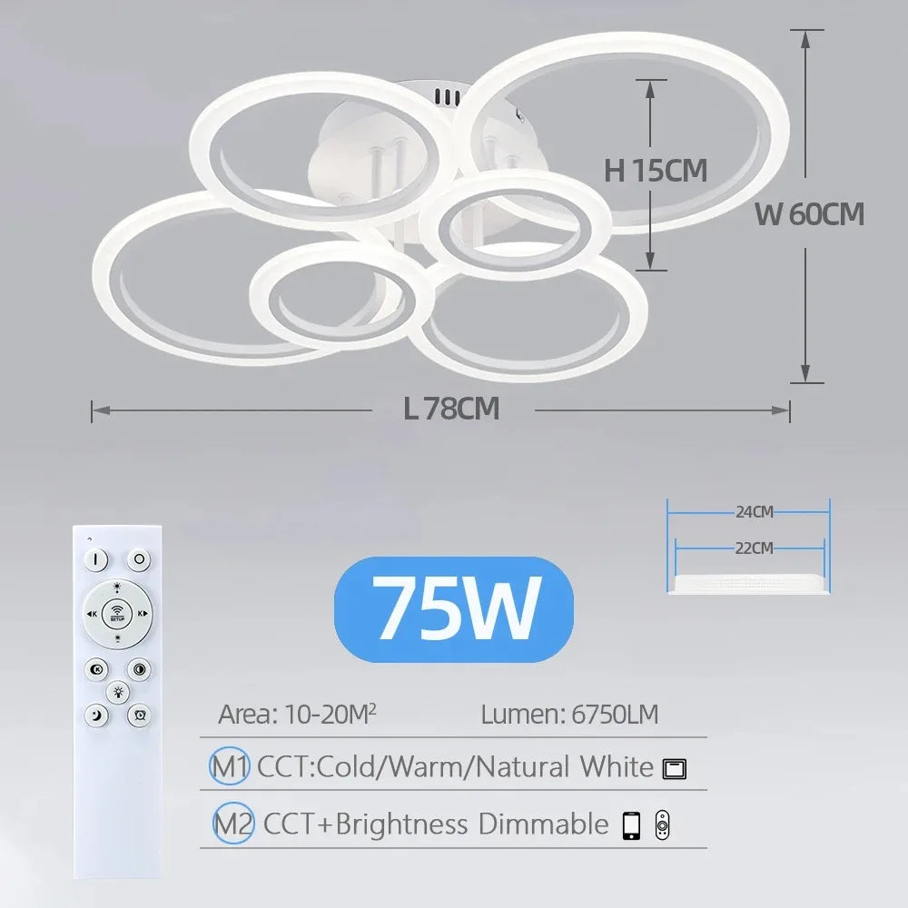 Modern LED Ring Ceiling Mount Chandelier Pendant Lamp for Living Room & Bedroom