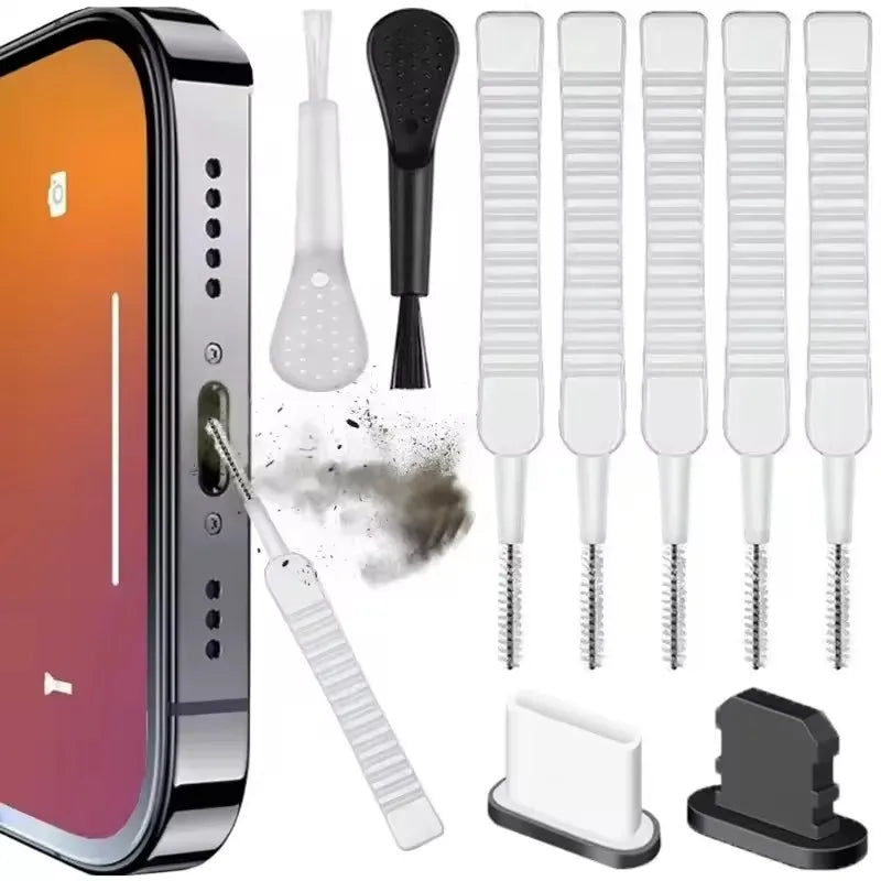 Mobile Phone Charging Port & Speaker Cleaning Kit Dust Plug Brush for iPhone 16/15/14 Earphones Samsung Xiaomi