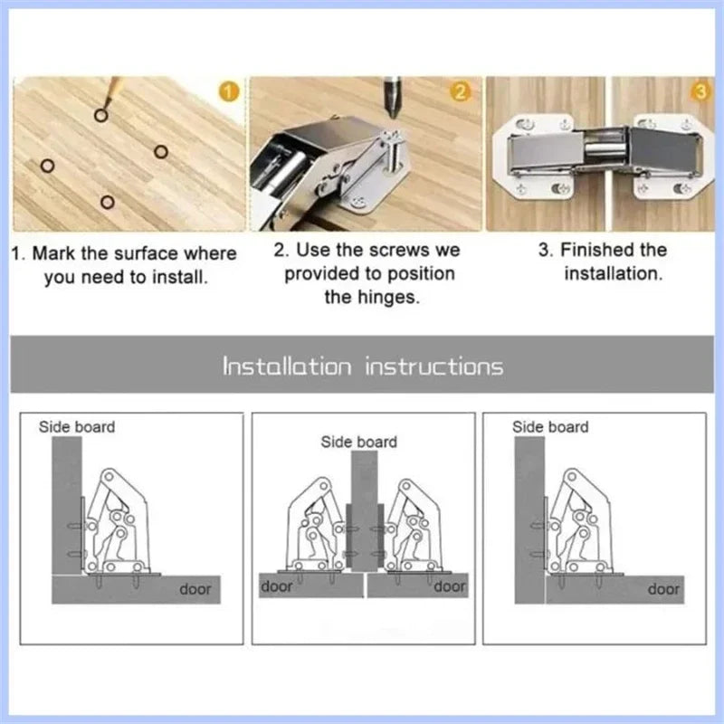 90 Degree Cabinet Hinges No-Drilling Hole Hydraulic Buffer Hinge Kitchen Cupboard Furniture Hardware
