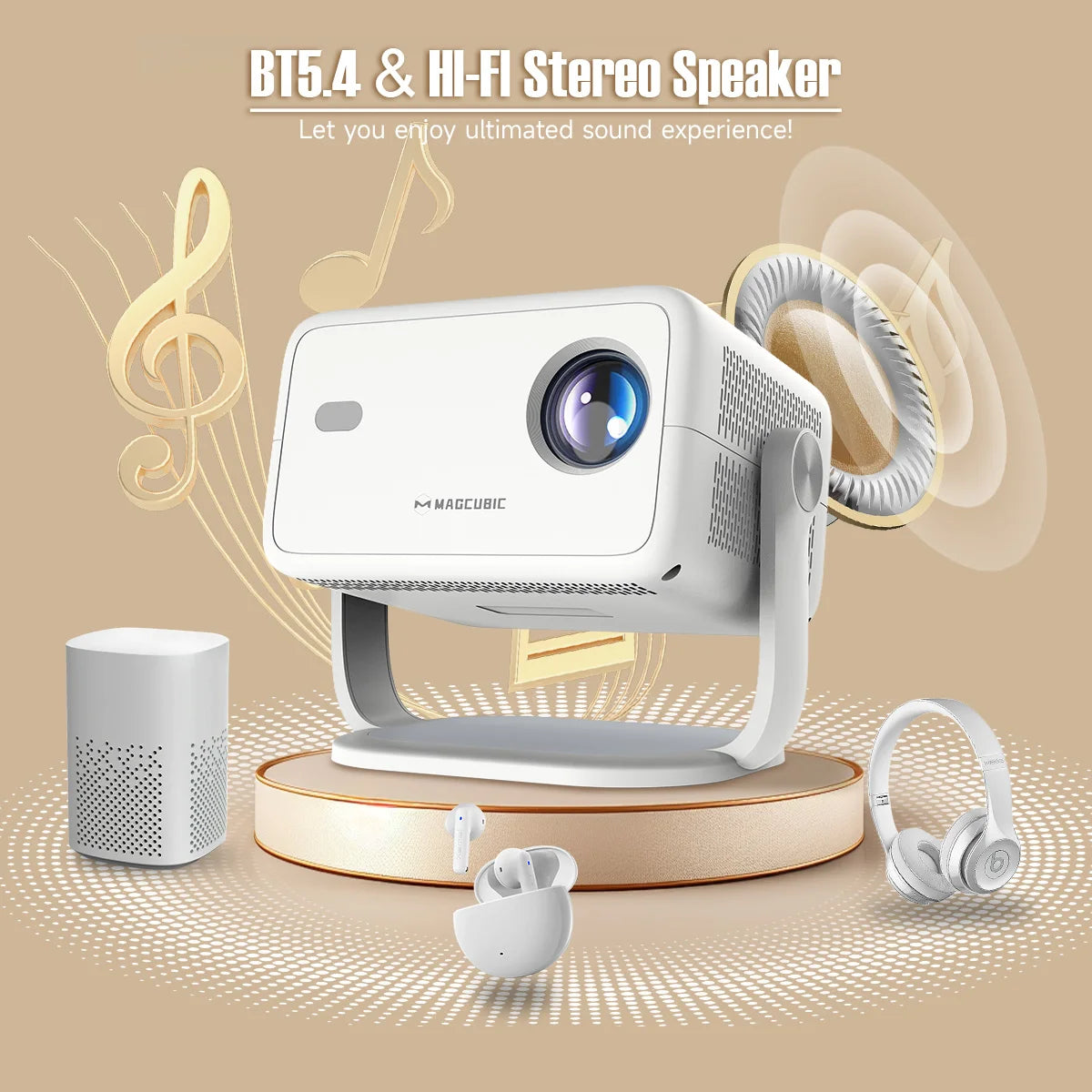 Magcubic L018 Projector 650 ANSI 8K Native 1080P Auto Focus & Keystone Correction Android 14 BT5.4 WiFi6 360° Portable Home Cinema