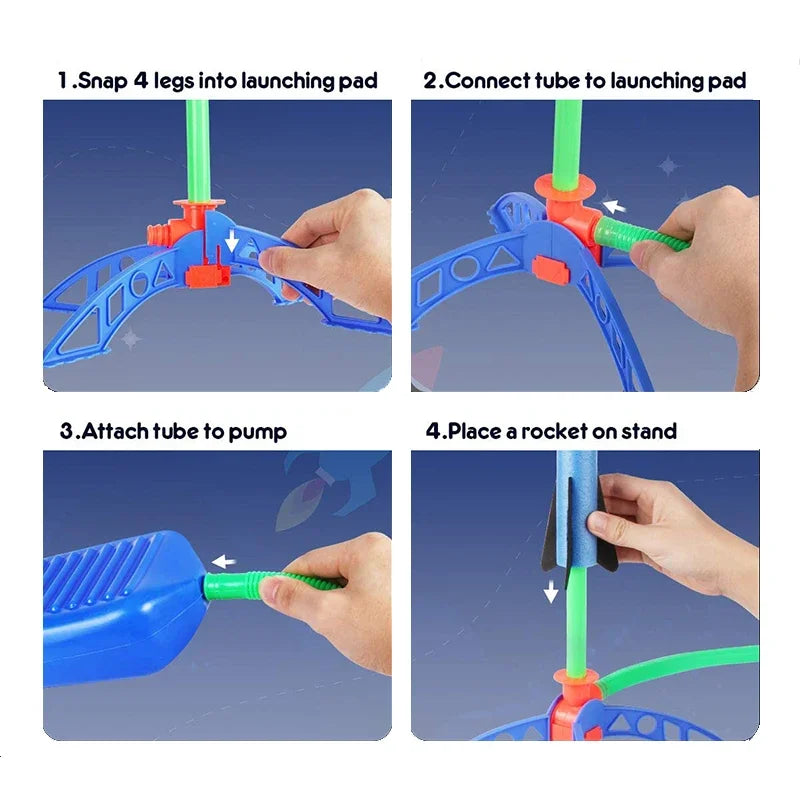 Kids Outdoor Foot Pump Rocket Launcher Air Powered Soaring Rocket Jump Game Children Toy Gift
