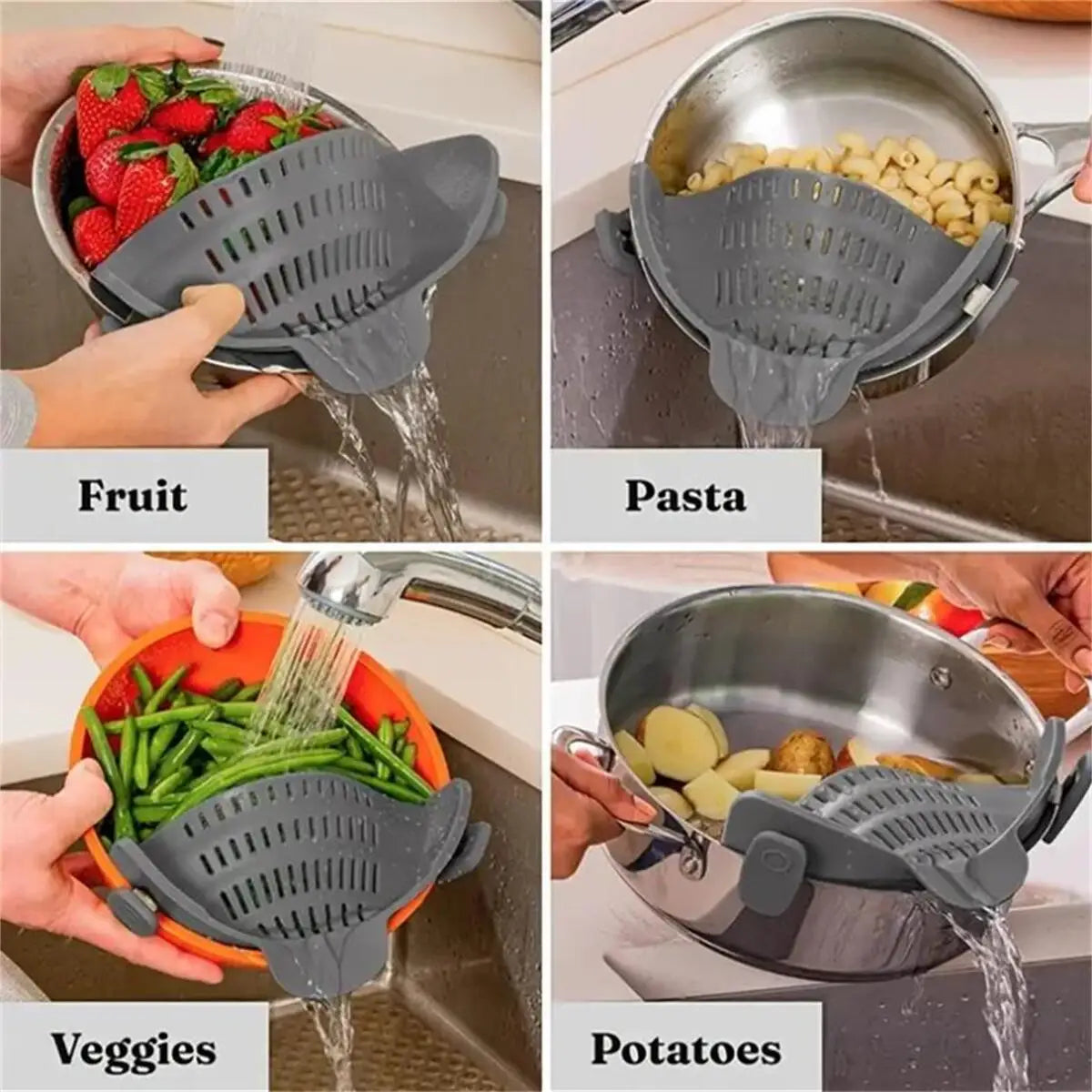 Adjustable Clip-On Pot Strainer for Pots, Pans and Bowls Kitchen Strainer