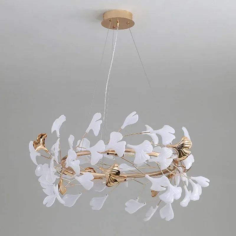 Luxury Ginkgo LED Chandelier Lustre Pendant Light for Living Dining Room Hotel Bar Hanging Fixture Decor