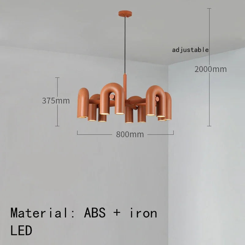 Modern Luxury U-Shaped Metal LED Pendant Light in Black & Orange for Living & Dining Room