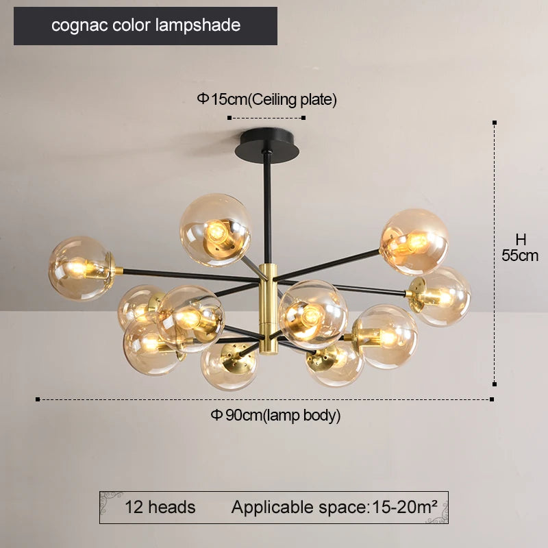 Modern Nordic Glass Ball LED Pendant Chandelier - Black Retro Vintage Loft Home Decor Lamp