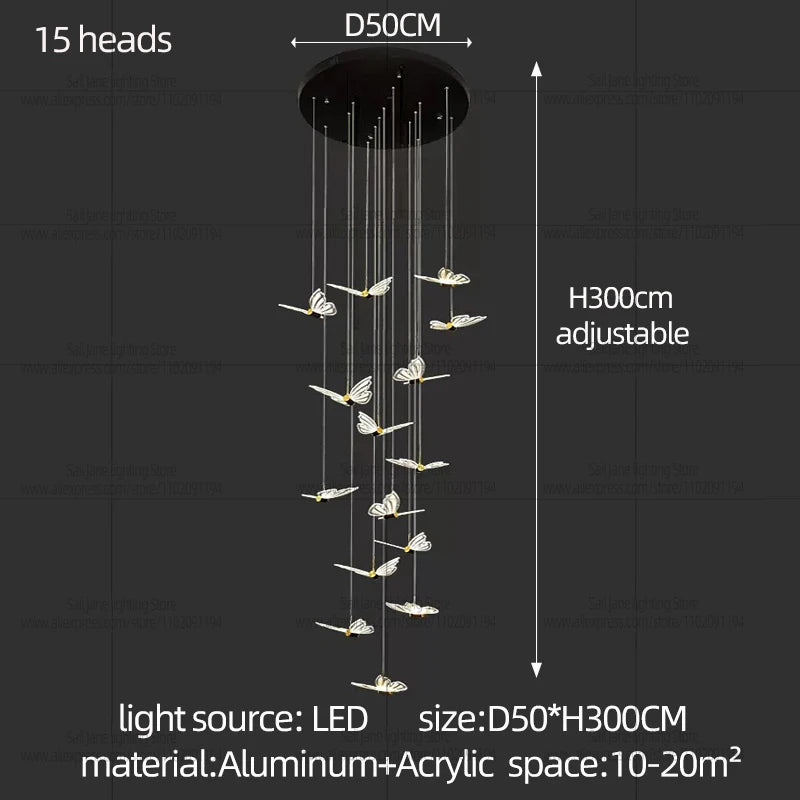 Modern Bird Chandelier Spiral Staircase Long Pendant Light for Living Room Villa Attic Dining Room