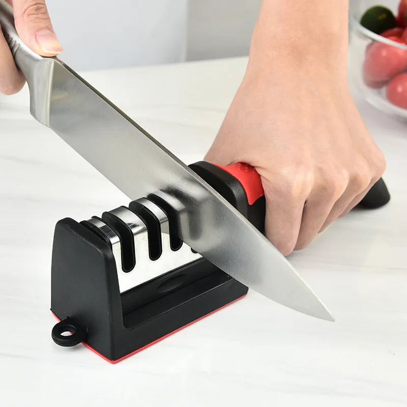Kitchen 4-Stage Knife Sharpener Household Multi-Functional Hand-Held Three-Purpose Black Sharpening Stone