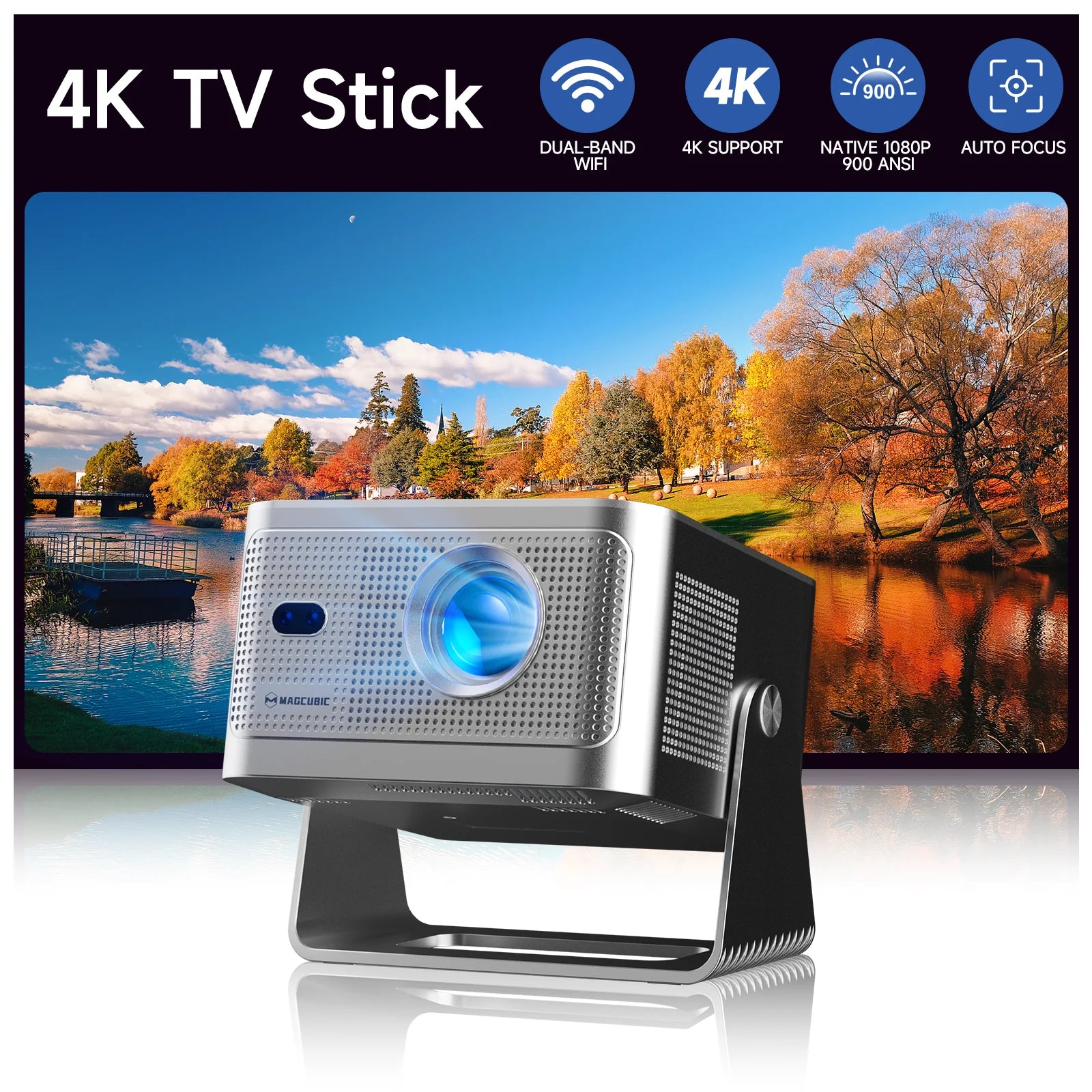 Magcubic HY350GTV Projector with 4K TV Stick 900 ANSI Native 1080P Auto Focus Portable Beam Home Theater