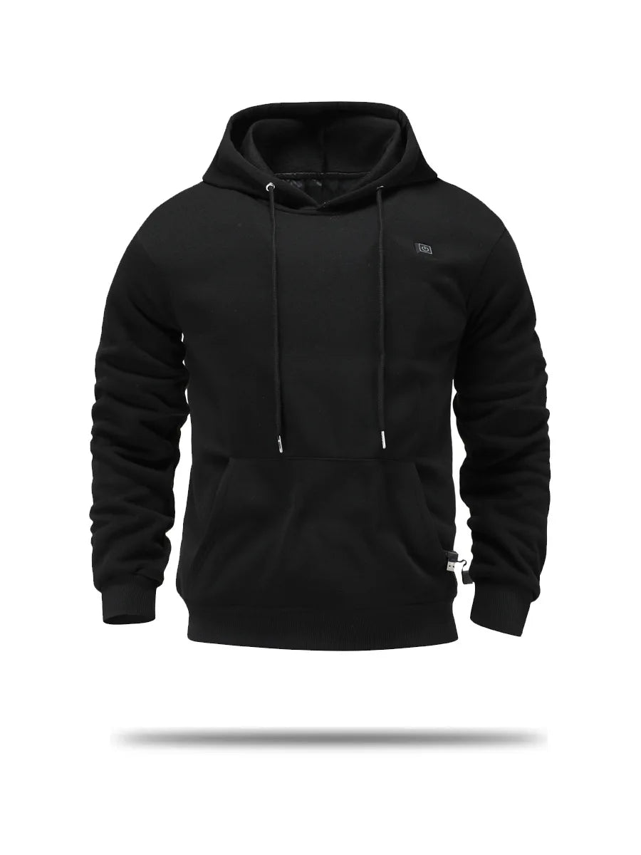 Men's USB Heated Jacket Winter Electric Heating Sweatshirt with Hood Warm Rechargeable Thermal Clothing for Outdoor Sports & Skiing