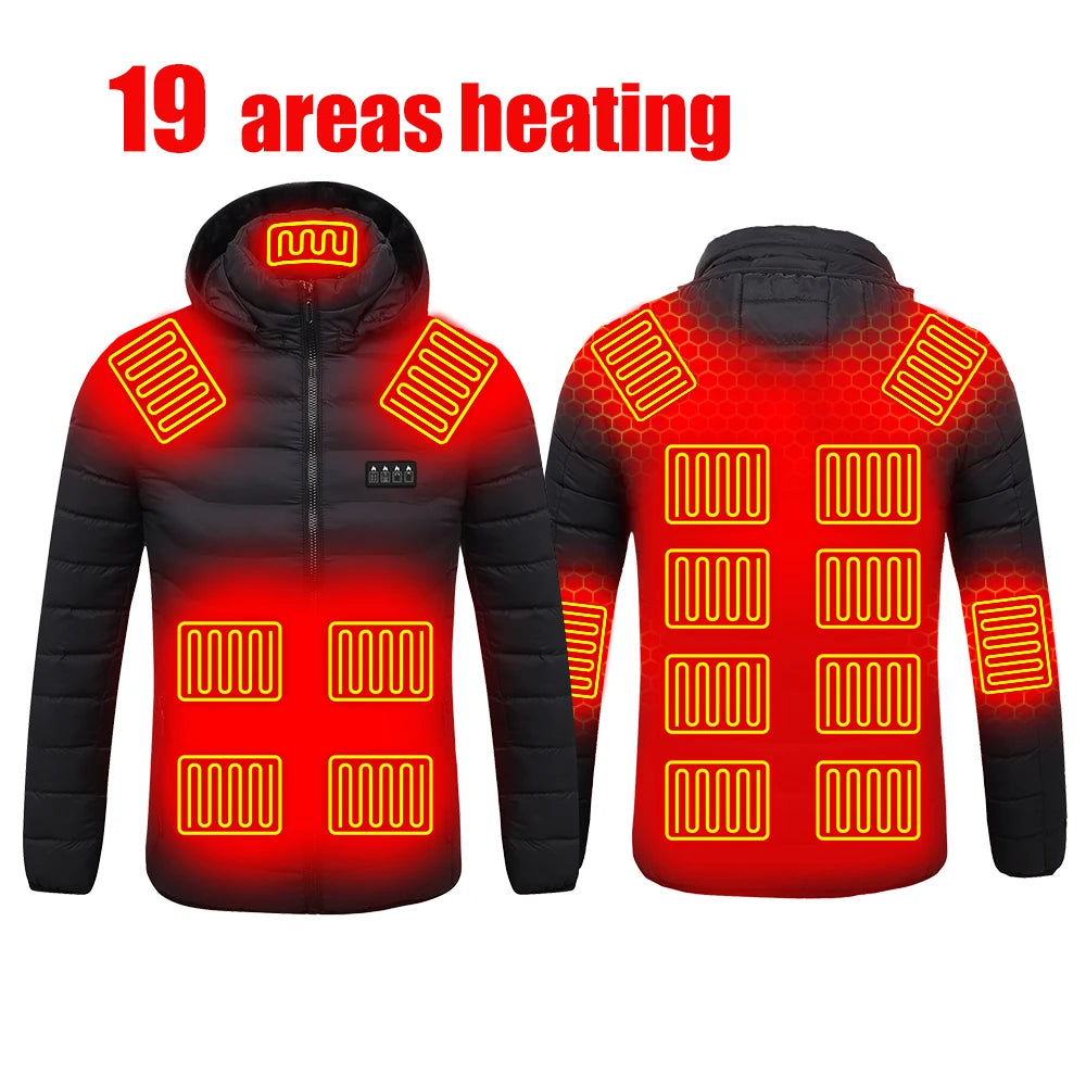 Men's Heating Jacket 21-Zone Four-Switch Control USB Electric Heated Coat Self-Heating Vest Thermal Warm Winter Coat