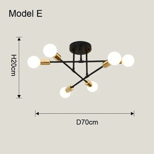 Nordic Minimalist LED Pendant Ceiling Chandelier in Black & Gold for Bedrooms & Living Rooms