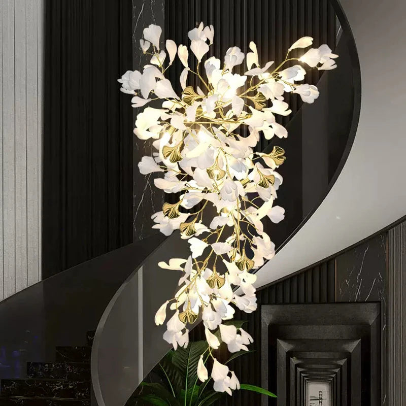 Modern Ceramic Chandelier Ginkgo Biloba Design for Home Villa Living Room Pendant Lamp Hanging Fixture