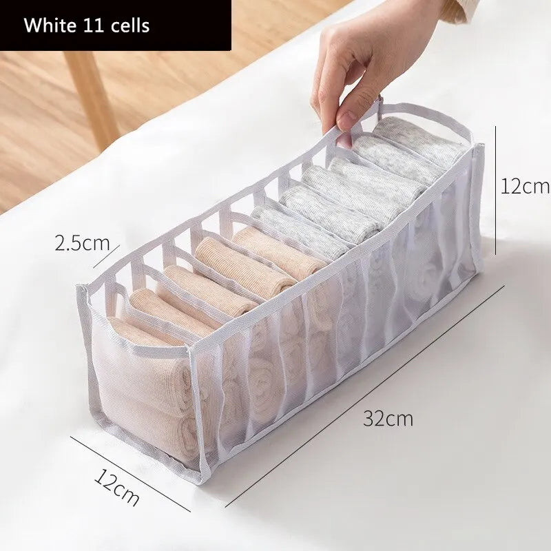 Foldable Underwear and Socks Organizer with Dividers Clothes Storage Box Breathable Mesh Bag for Wardrobe