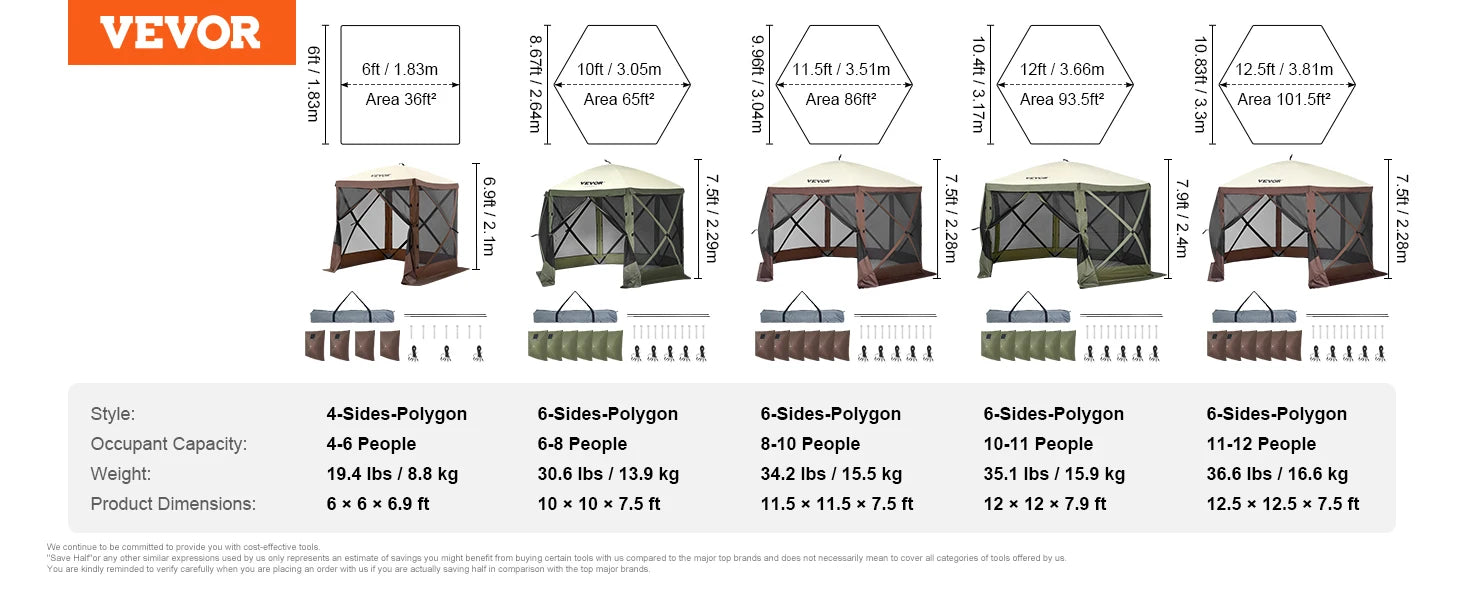 Pop-Up Gazebo Tent - Multi-Sided Screen Canopy Sun Shelter with Removable Privacy Wind Cloths and Mesh Windows