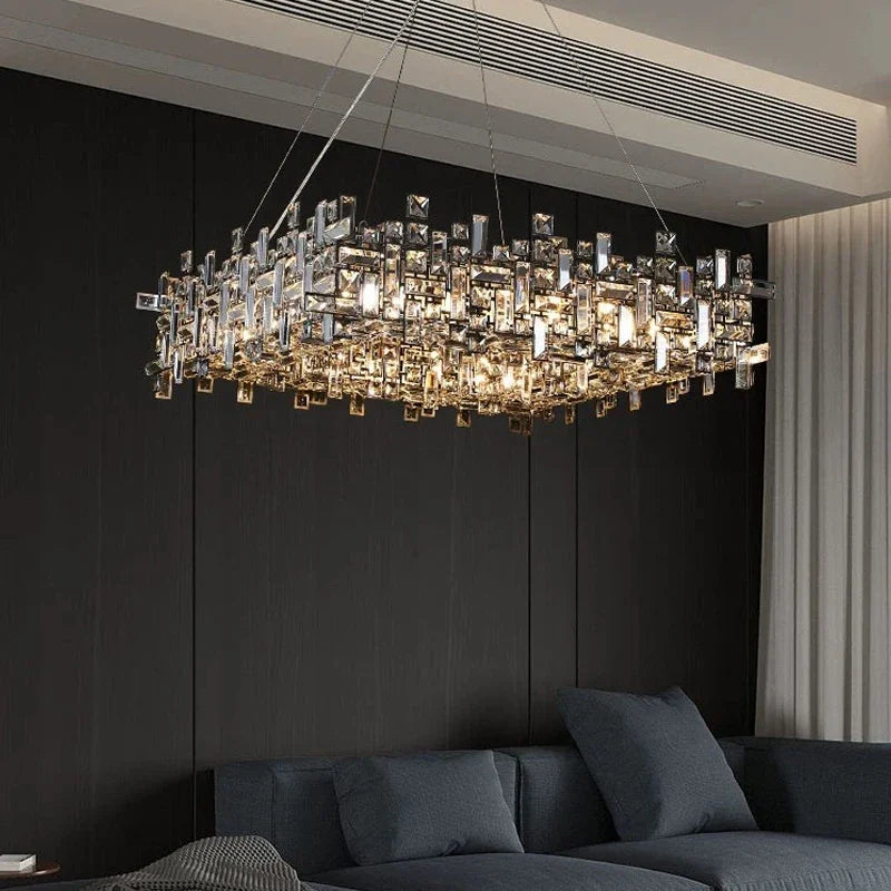 Luxury Chrome LED Crystal Chandelier for Home Villa Living & Dining Room Ceiling Pendant Lighting Fixture