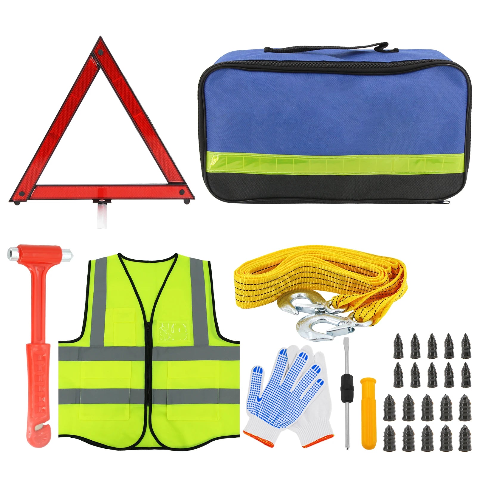 Car Emergency Roadside Assistance Kit - Jumper Cable, Tow Strap & First Aid Supplies for Motorists