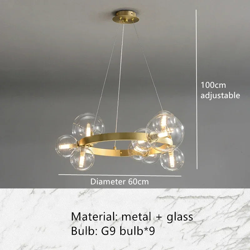 Clear White Glass Ball Chandelier, Adjustable Cord Suspension Lamp for Parlor Dining Room Bedroom with G9 Bulb