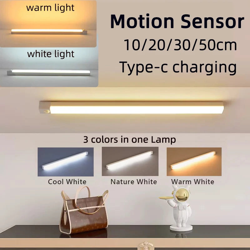 Motion Sensor Rechargeable LED Night Light - Wireless USB-C Lamp for Kitchen Cabinet, Bedroom & Staircase