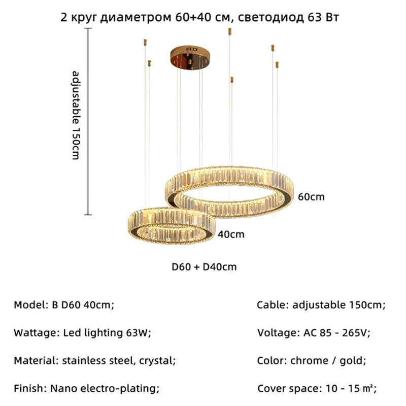 Modern Gold Luxury Crystal LED Dimmable Chandelier Pendant Lamp for Bedroom, Living Room, Hotel & Villa