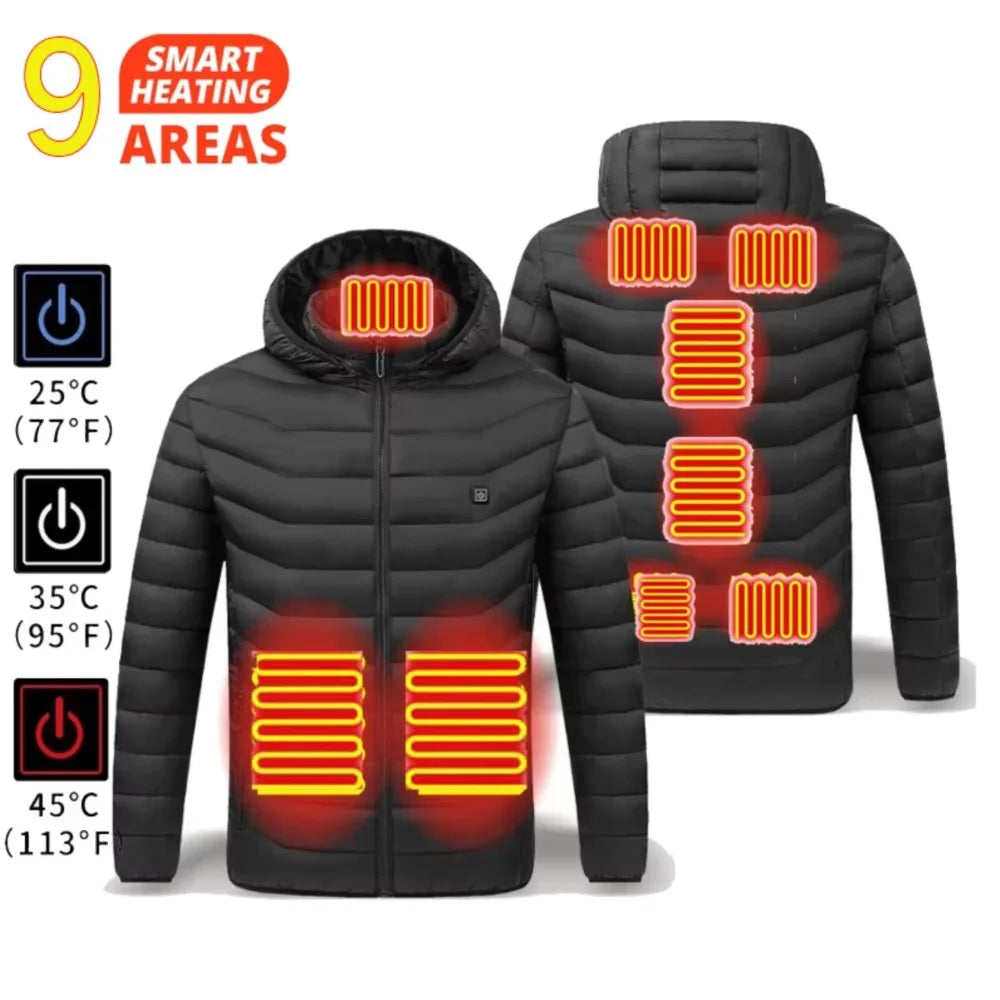 USB Self Heating Jacket for Men and Women Warm Vest Heated Coat Ski Camping Hiking Winter Cotton Clothing