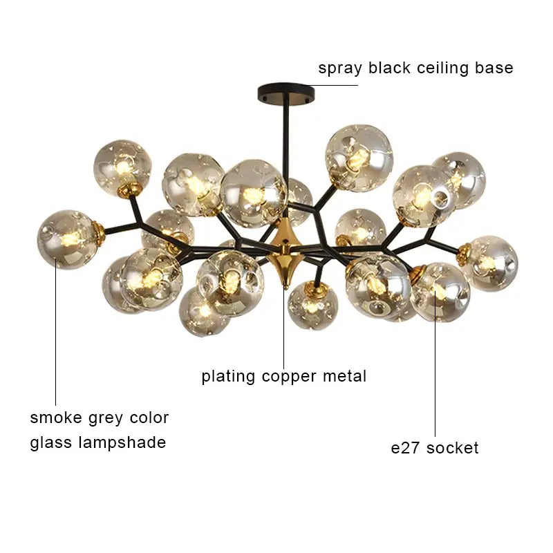 Nordic Glass Ball Modern LED Ceiling Chandelier Pendant Light for Living Room, Bedroom & Kitchen