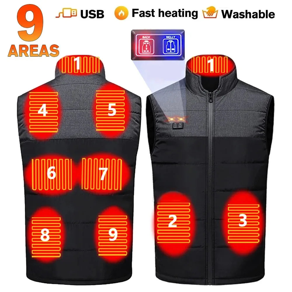 USB Self Heating Jacket for Men and Women Warm Vest Heated Coat Ski Camping Hiking Winter Cotton Clothing