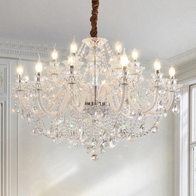Luxury Home Crystal Chandelier Villa LED Ceiling Pendant Light for Living Room Hanging Fixture Decor