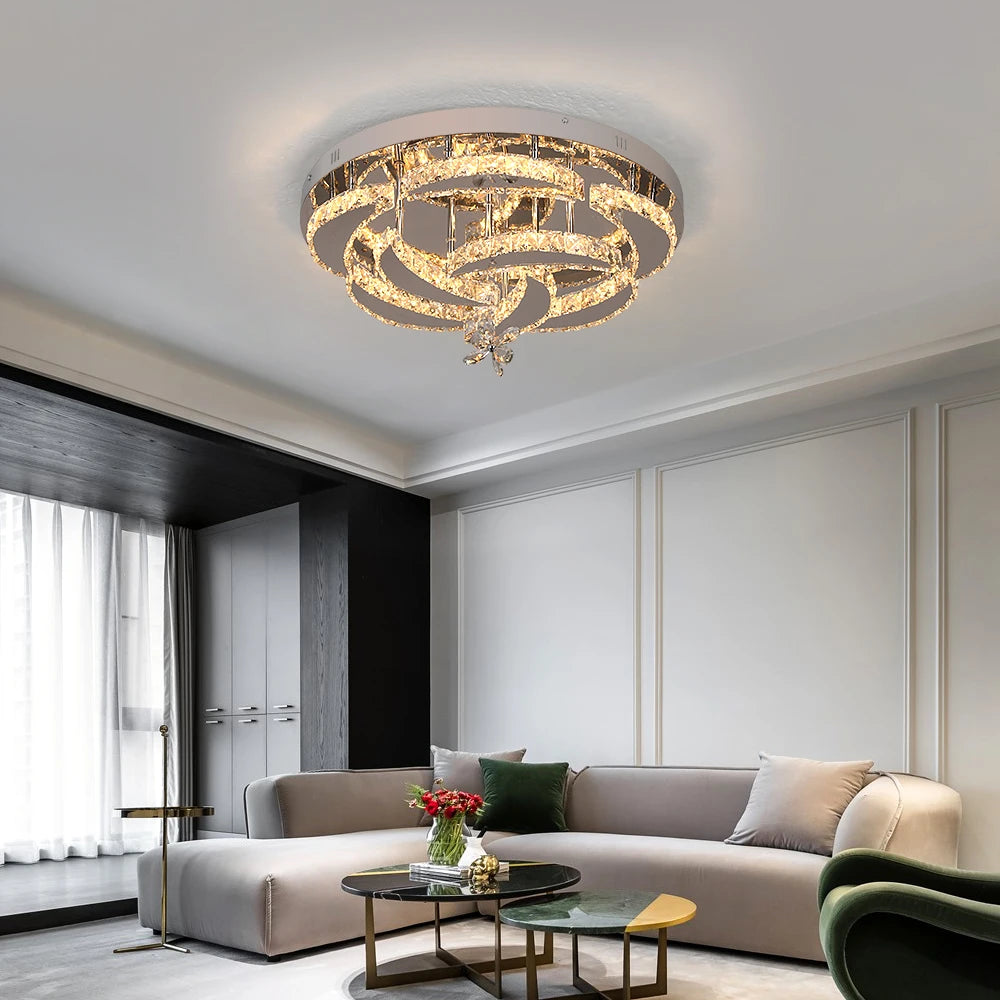 Modern K9 Crystal LED Chandelier Ceiling Lamp RC Dimmable Pendant Light for Living & Dining Room Home Fixture Luminaire