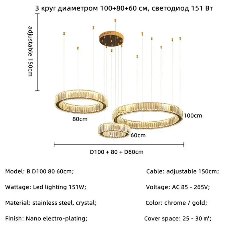 Modern Gold Luxury Crystal LED Dimmable Chandelier Pendant Lamp for Bedroom, Living Room, Hotel & Villa