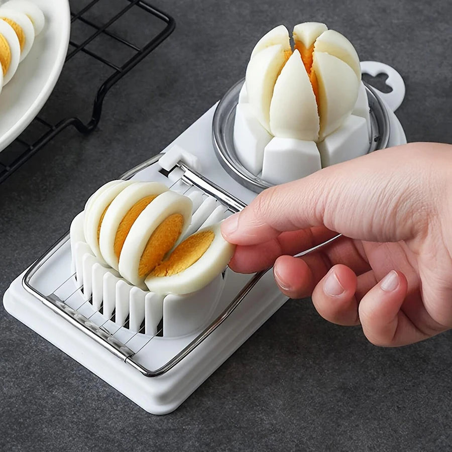 Multifunctional 2-in-1 Stainless Steel Wire Egg Cutter with PP Base - Kitchen Accessory Tool