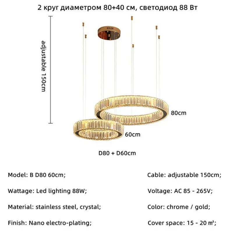Modern Gold Luxury Crystal LED Dimmable Chandelier Pendant Lamp for Bedroom, Living Room, Hotel & Villa