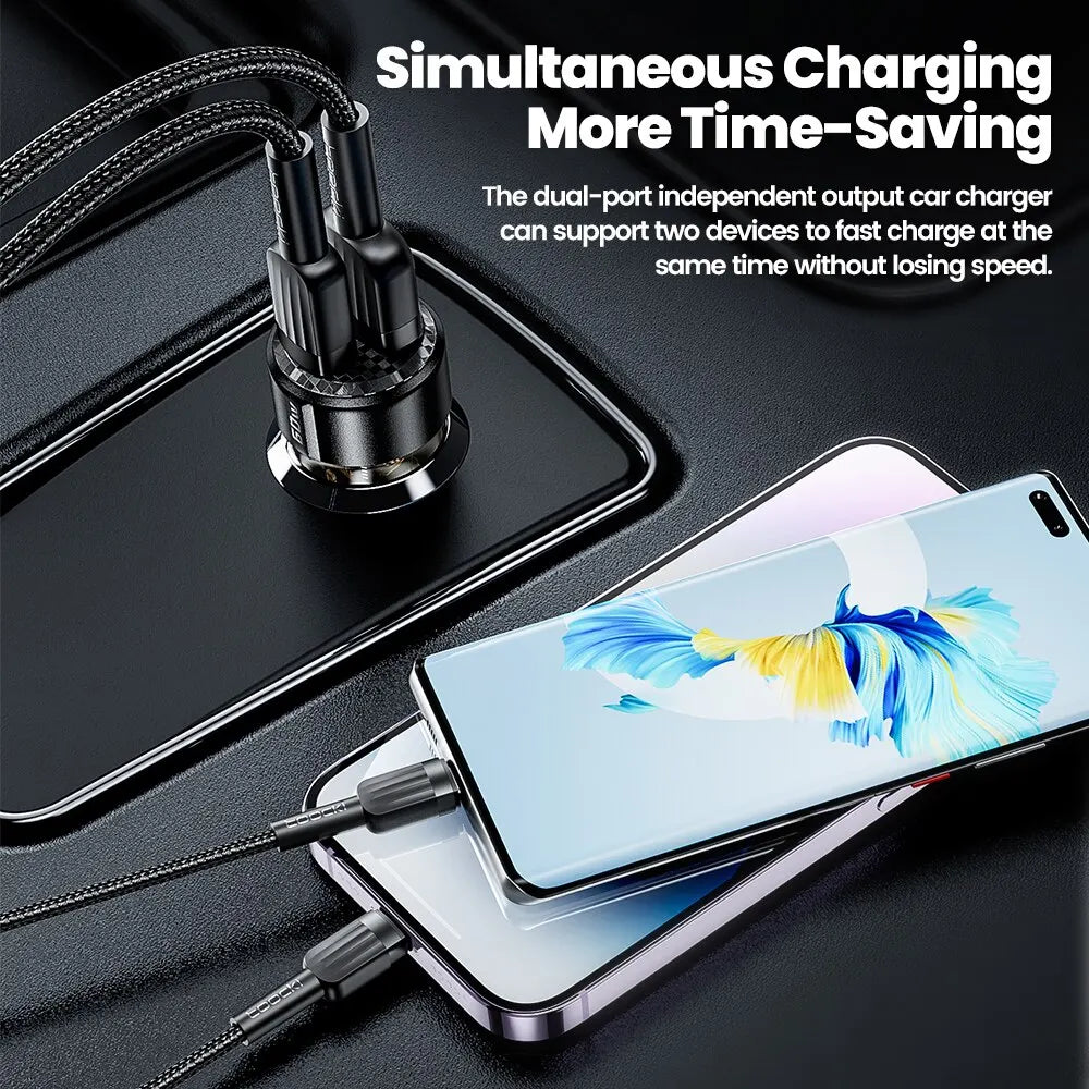 Toocki 60W Car Charger - Transparent PD 27W Fast Charger for iPhone 15/14/13/12, Xiaomi, Poco and Samsung