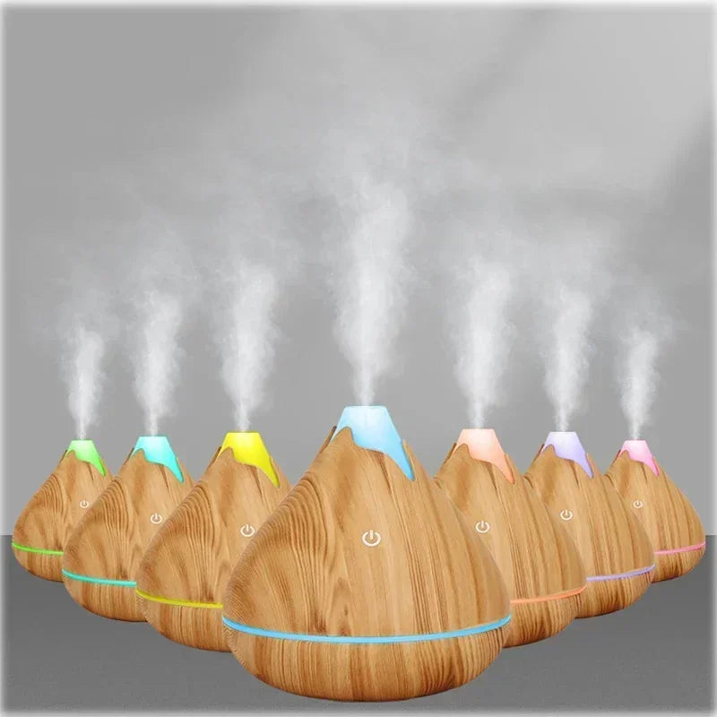 Aromatherapy Essential Oil Diffuser Wood Grain Remote Control Ultrasonic Air Humidifier with 7 Color LED Light
