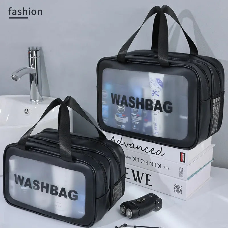 Dry-Wet Separation Transparent PU Makeup Bag, Portable Cosmetic Storage & Washing Bag for Travel Fitness Swimming
