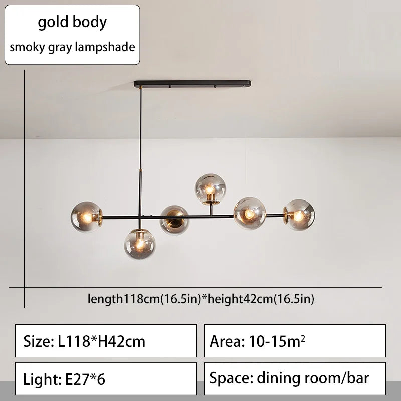 Modern Minimalist Nordic Glass Ball Pendant Chandelier for Dining Room, Kitchen Island & Living Room