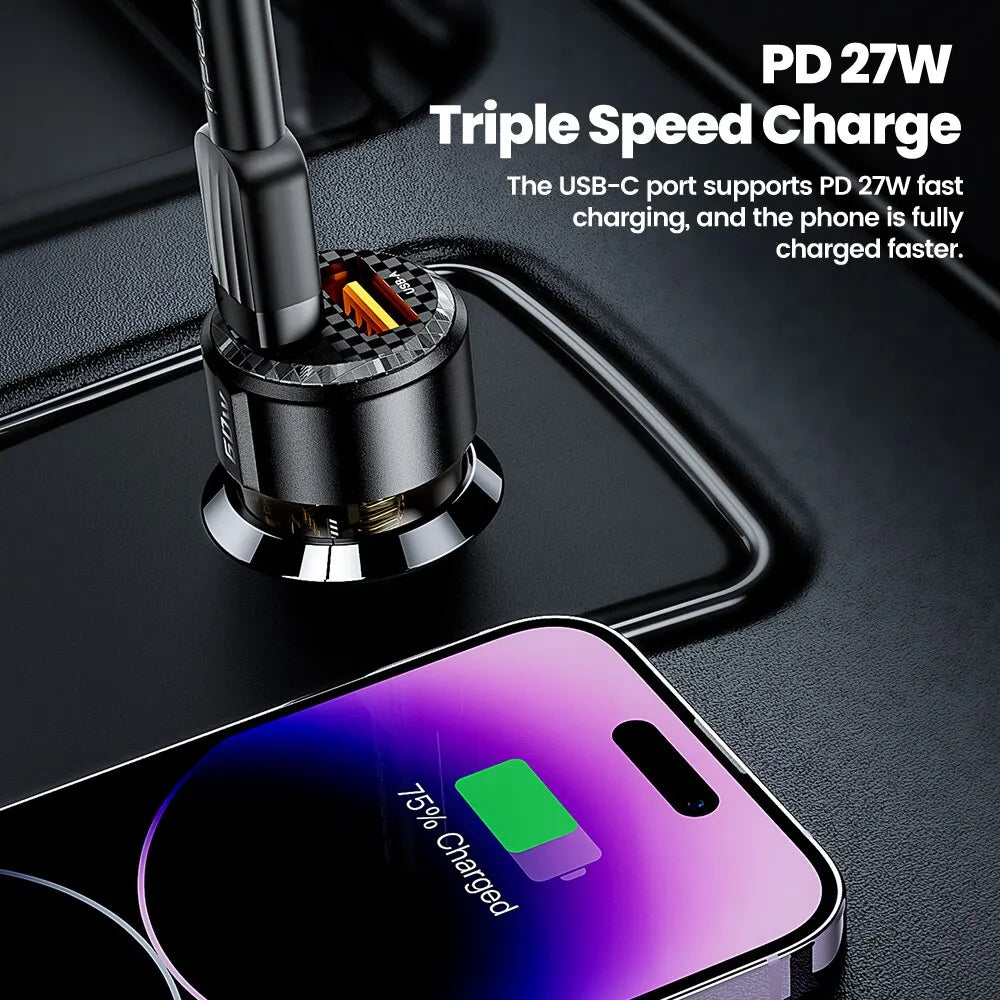 Toocki 60W Car Charger - Transparent PD 27W Fast Charger for iPhone 15/14/13/12, Xiaomi, Poco and Samsung