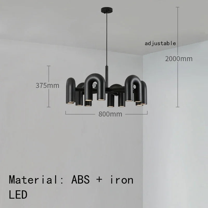 Modern Luxury U-Shaped Metal LED Pendant Light in Black & Orange for Living & Dining Room
