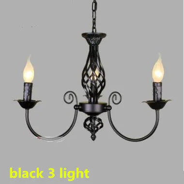 European Style Black Iron Chandelier, E14 Bulb LED Lamp, Indoor Restaurant Aisle Ceiling Lustre Lighting